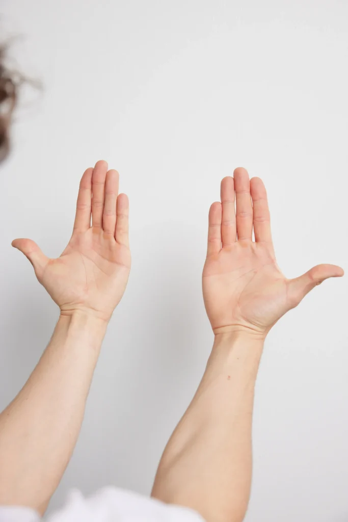 Zwei erhobene Hände mit offenen Handflächen